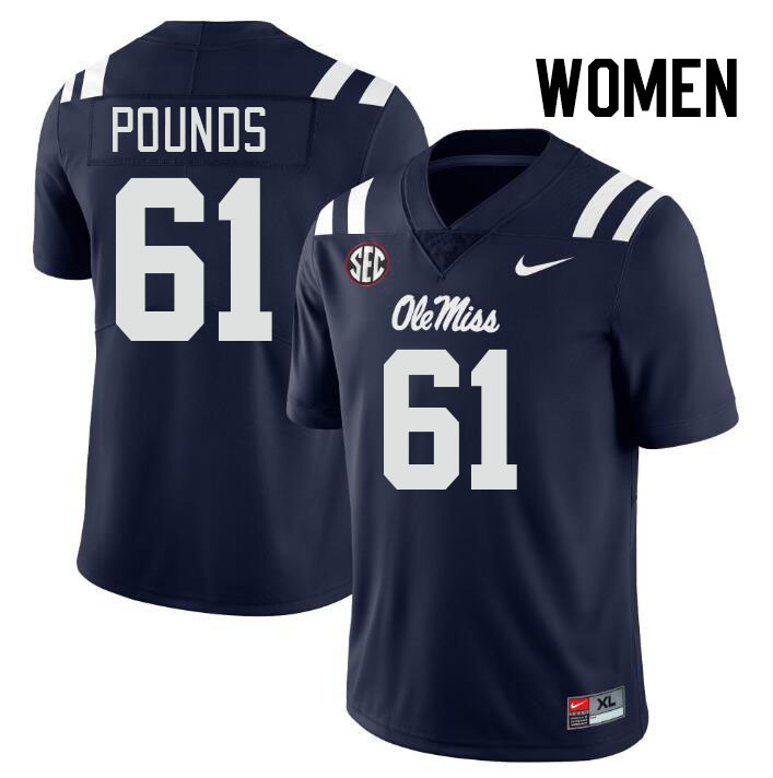 Women #61 Diego Pounds Ole Miss Rebels College Football Jerseys Stitched-Navy